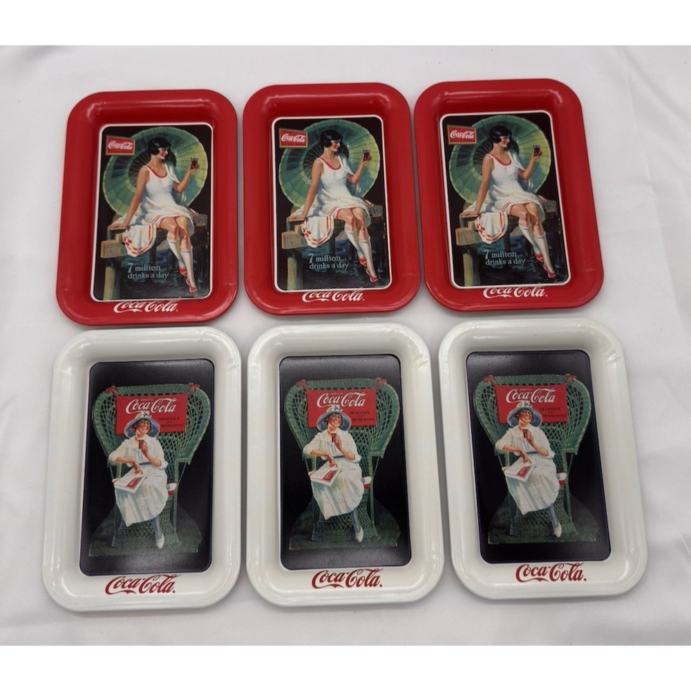 COCA-COLA MINI Metal Trays Soda Pop Fountain Drink Advertising Lot of 6 - Picture 2 of 9